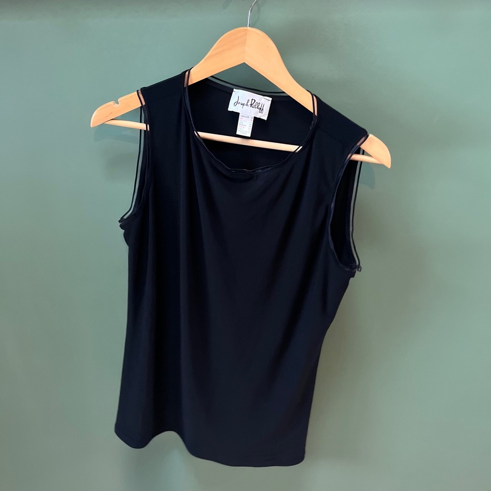 Joseph Ribkoff Black Sleeveless Sheer Trim Tank Top Womens Size 12